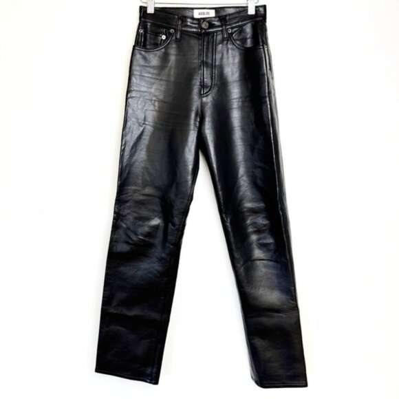 Agolde Recycled Leather 90's Pinch Waist Straight Leg Ankle Pants Detox Black 23 - Picture 2 of 9